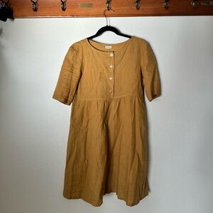 Epic Linen Button-Front Dress in Mustard